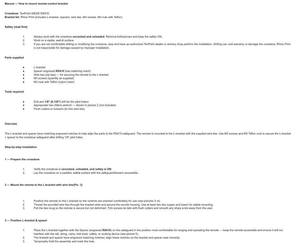 Range Button Mount Compatible with Burris® Oracle X for TENPOINT® SIEGE Platform, RS 410 and 425 Models, Veil Alpine Platform, Flatline 460, Stealth 450, Titan M1 - RIGHT Hand