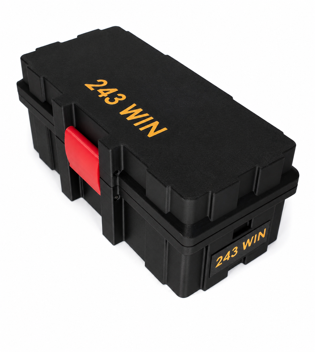 243 WIN AMMUNITON CONTATINER, 40 ROUND AMMO BOX