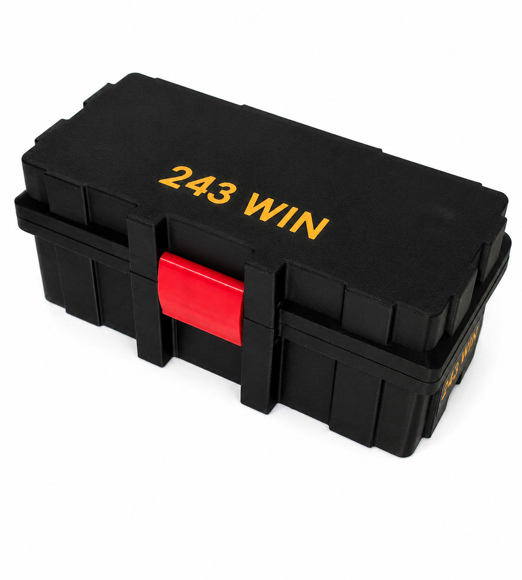 243 WIN AMMUNITON CONTATINER, 40 ROUND AMMO BOX