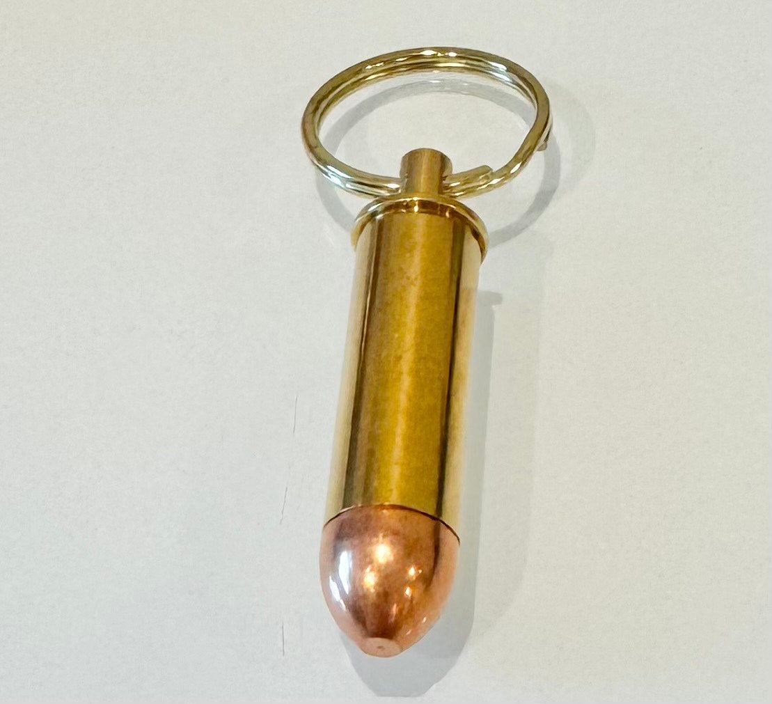 Handmade Keychain – 44 Magnum Bullet Casing – Rustic Brass Ammo Gift